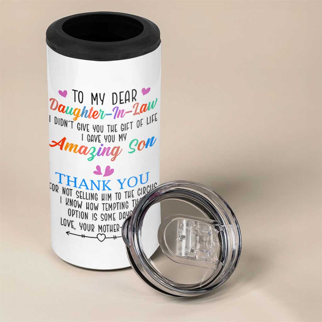 Gifts For Daughter In Law 4 in 1 Can Cooler Tumbler Funny Wedding Day Gift From Mother In Law