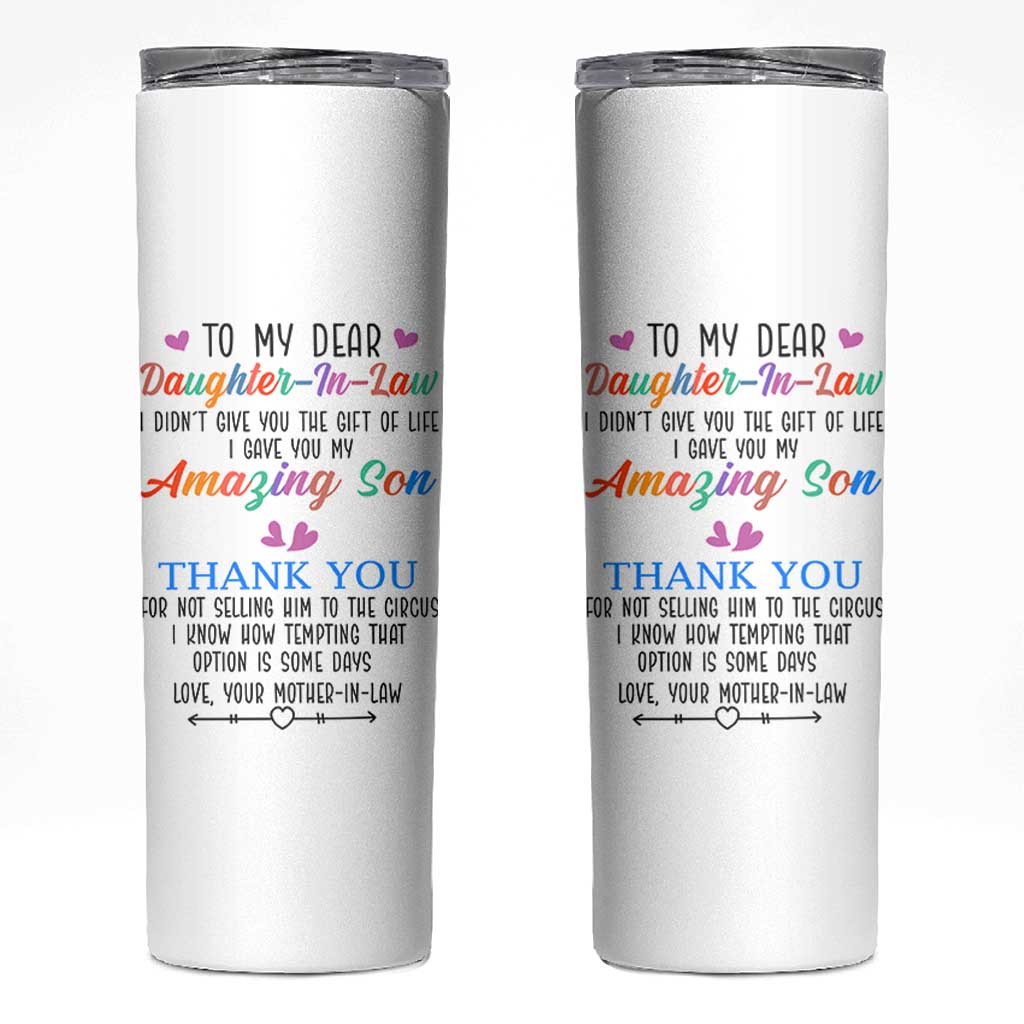 Gifts For Daughter In Law Skinny Tumbler Funny Wedding Day Gift From Mother In Law