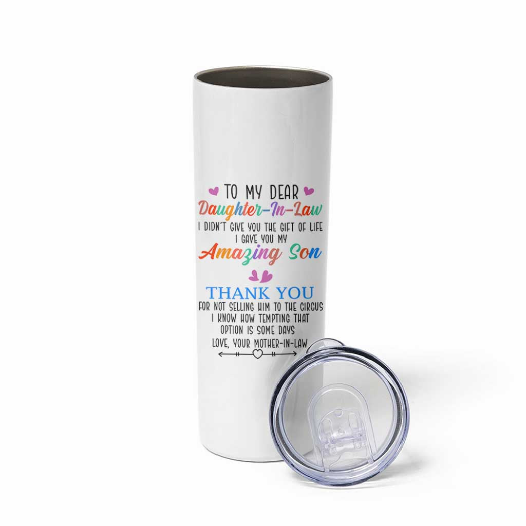 Gifts For Daughter In Law Skinny Tumbler Funny Wedding Day Gift From Mother In Law