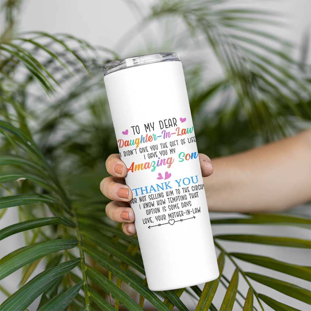 Gifts For Daughter In Law Skinny Tumbler Funny Wedding Day Gift From Mother In Law
