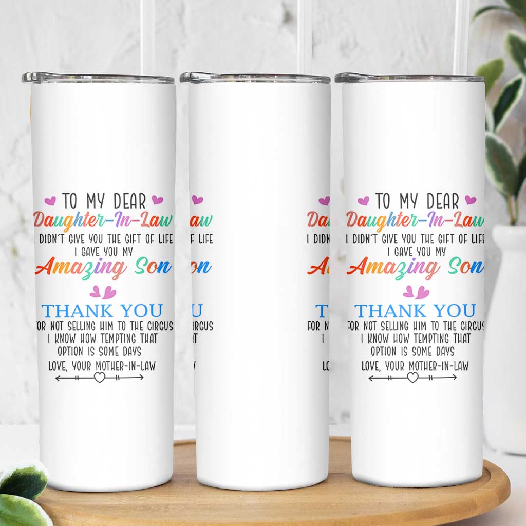 Gifts For Daughter In Law Skinny Tumbler Funny Wedding Day Gift From Mother In Law