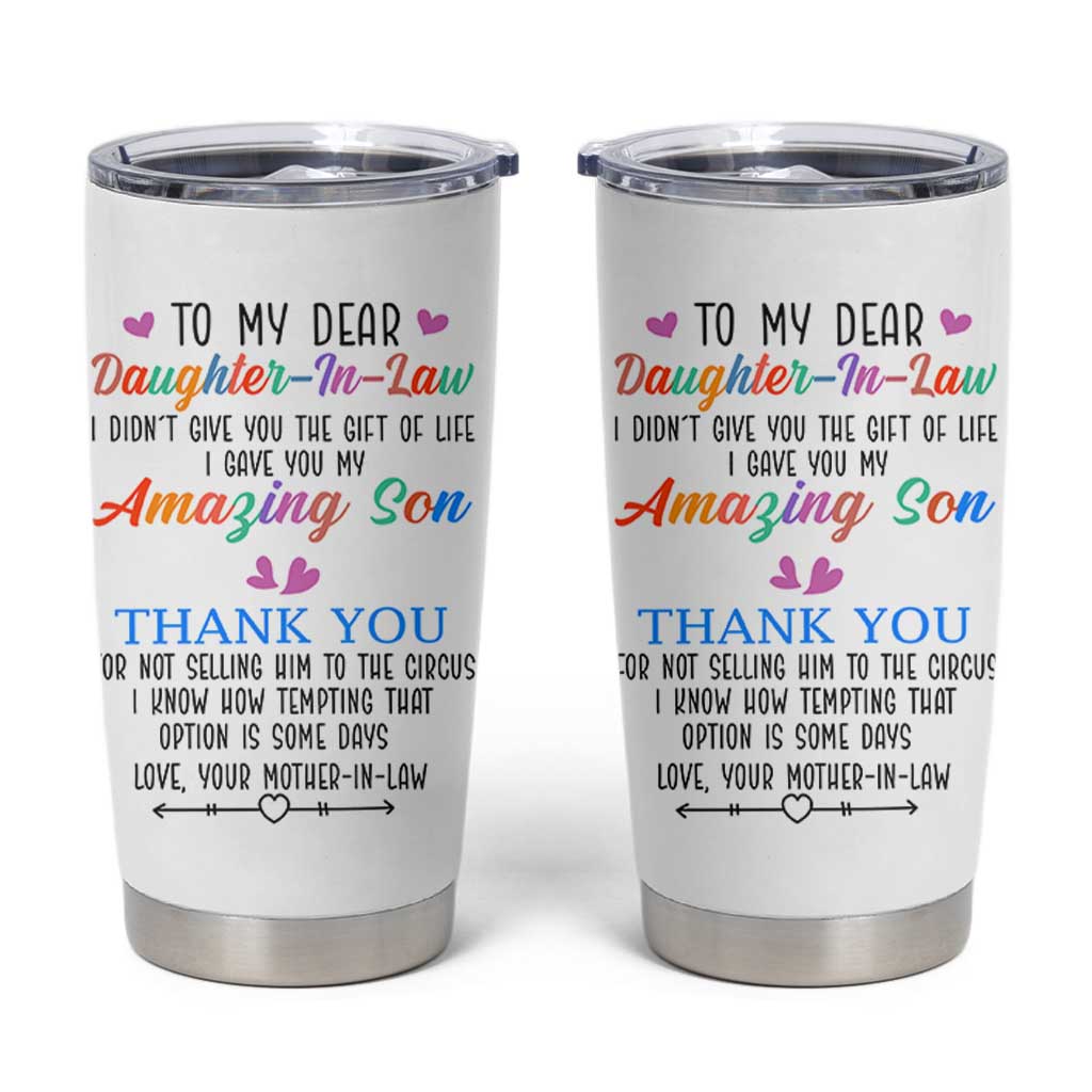 Gifts For Daughter In Law Tumbler Cup Funny Wedding Day Gift From Mother In Law