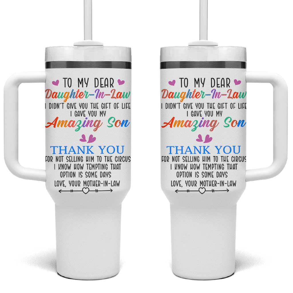 Gifts For Daughter In Law Tumbler With Handle Funny Wedding Day Gift From Mother In Law