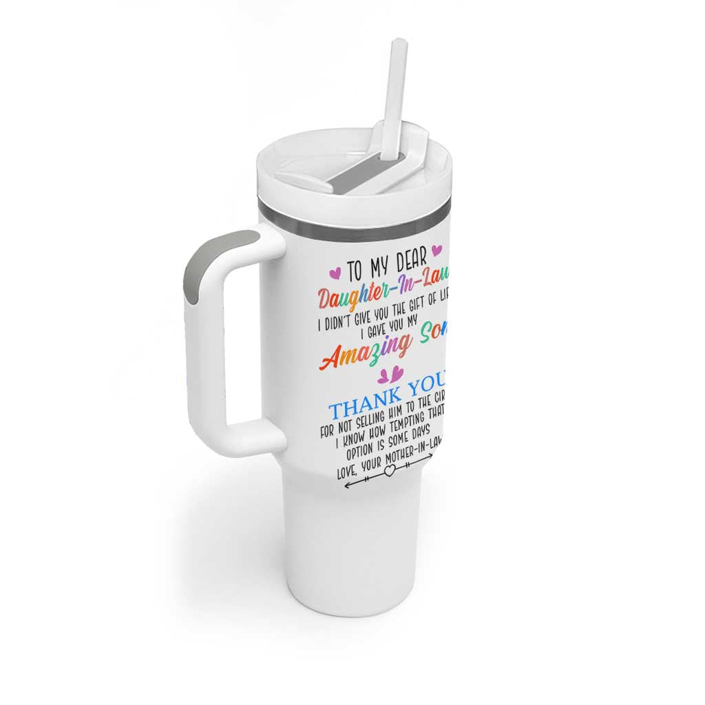 Gifts For Daughter In Law Tumbler With Handle Funny Wedding Day Gift From Mother In Law