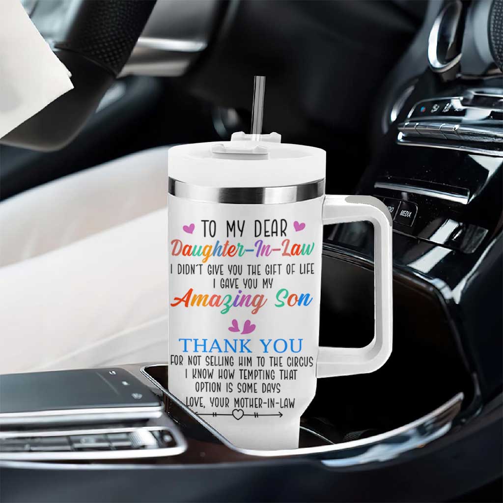 Gifts For Daughter In Law Tumbler With Handle Funny Wedding Day Gift From Mother In Law