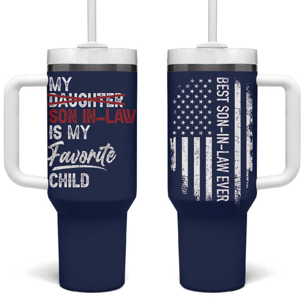 My Son In Law Is My Favorite Child Tumbler With Handle Funny Gift For Mother-in-Law Father-in-Law USA Flag