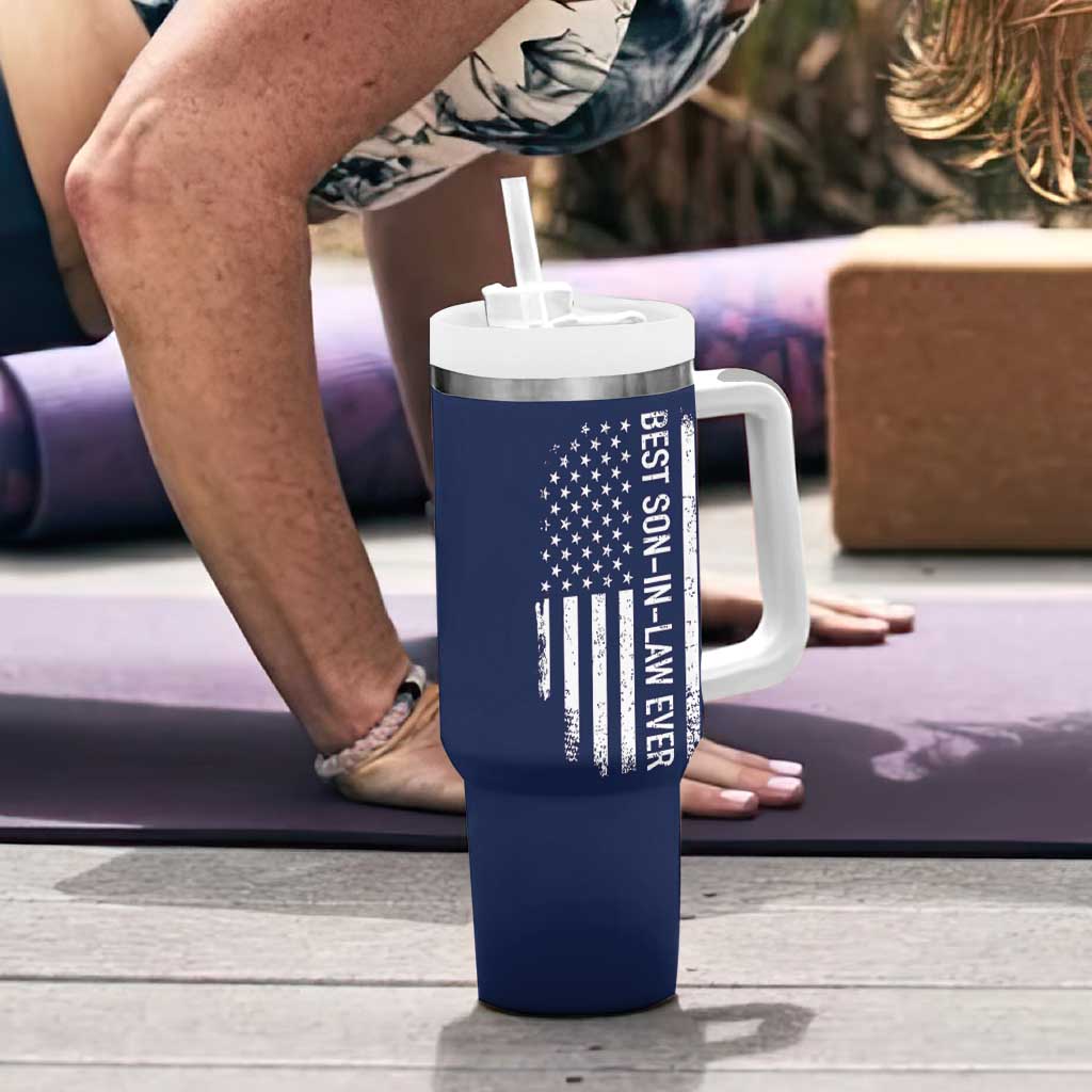 My Son In Law Is My Favorite Child Tumbler With Handle Funny Gift For Mother-in-Law Father-in-Law USA Flag
