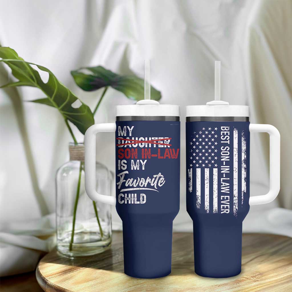 My Son In Law Is My Favorite Child Tumbler With Handle Funny Gift For Mother-in-Law Father-in-Law USA Flag