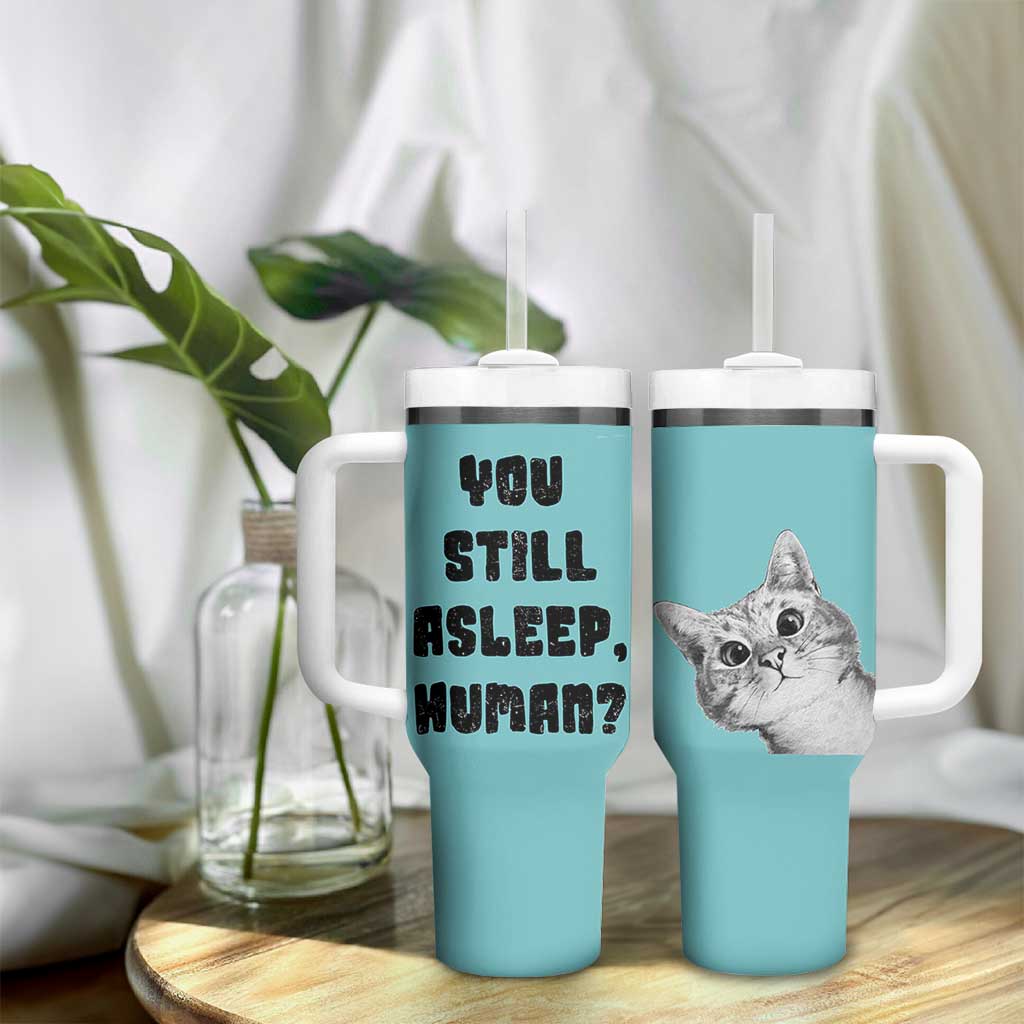 Cat Lover Gifts Tumbler With Handle You Still Asleep Human