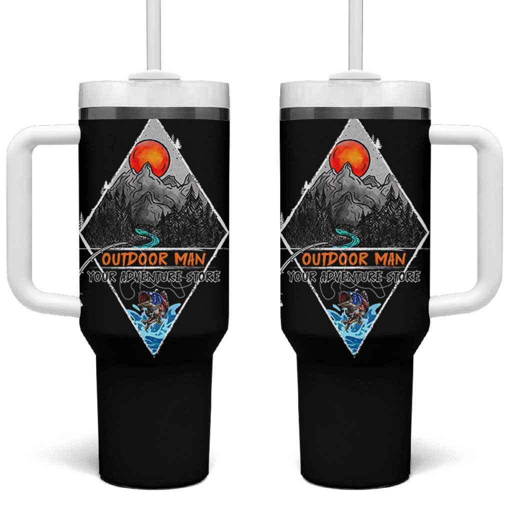 Outdoor Man Tumbler With Handle Fishing Camping Mountain Nature Hiking Camp Lover Gift