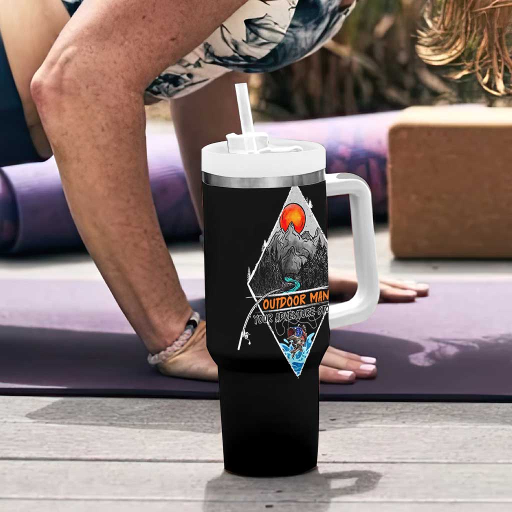 Outdoor Man Tumbler With Handle Fishing Camping Mountain Nature Hiking Camp Lover Gift