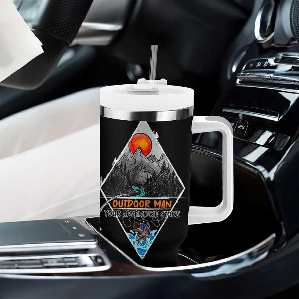 Outdoor Man Tumbler With Handle Fishing Camping Mountain Nature Hiking Camp Lover Gift