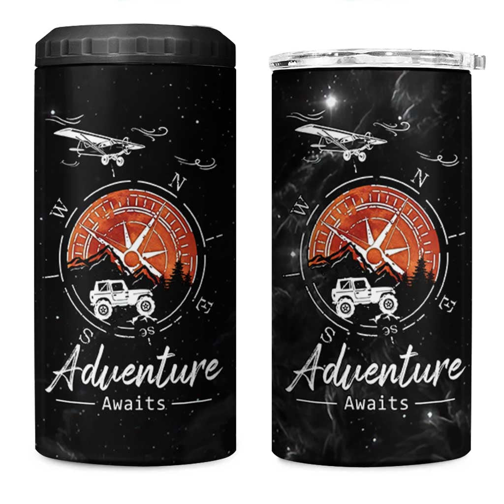 Adventure Awaits 4 in 1 Can Cooler Tumbler Camping Mountain Nature Hiking Camp Lover Gift