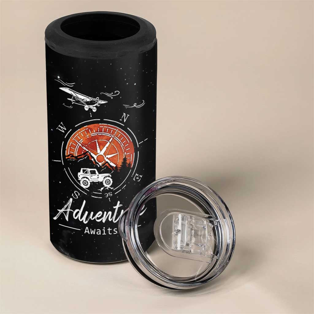 Adventure Awaits 4 in 1 Can Cooler Tumbler Camping Mountain Nature Hiking Camp Lover Gift