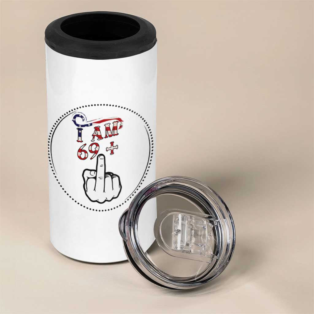 Funny 70th Birthday 4 in 1 Can Cooler Tumbler 1956 70 Year Old Birthday US Flag Middle Finger