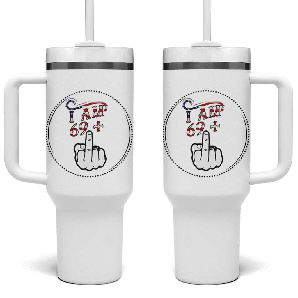 Funny 70th Birthday Tumbler With Handle 1956 70 Year Old Birthday US Flag Middle Finger