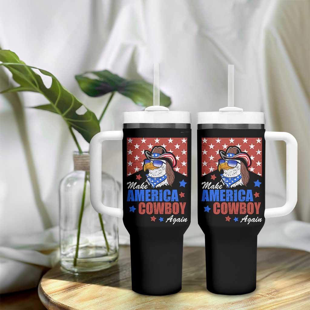 Funny Cowboy Tumbler With Handle Make American Cowboy Again Western Eagle