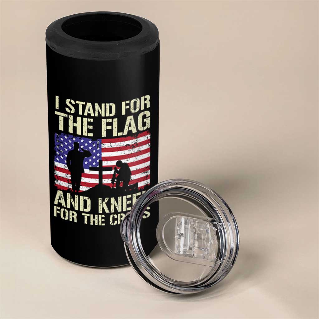Stand For The Flag Kneel For The Cross 4 in 1 Can Cooler Tumbler American Flag 4th Of July Patriotic Christian Faith