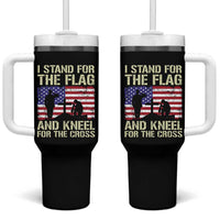 Stand For The Flag Kneel For The Cross Tumbler With Handle American Flag 4th Of July Patriotic Christian Faith