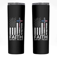 Christian Religious Sayings Skinny Tumbler USA Flag Patriotic American Gift Faith Over Fear Prayer - Wonder Print Shop