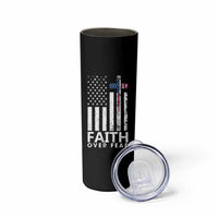 Christian Religious Sayings Skinny Tumbler USA Flag Patriotic American Gift Faith Over Fear Prayer - Wonder Print Shop