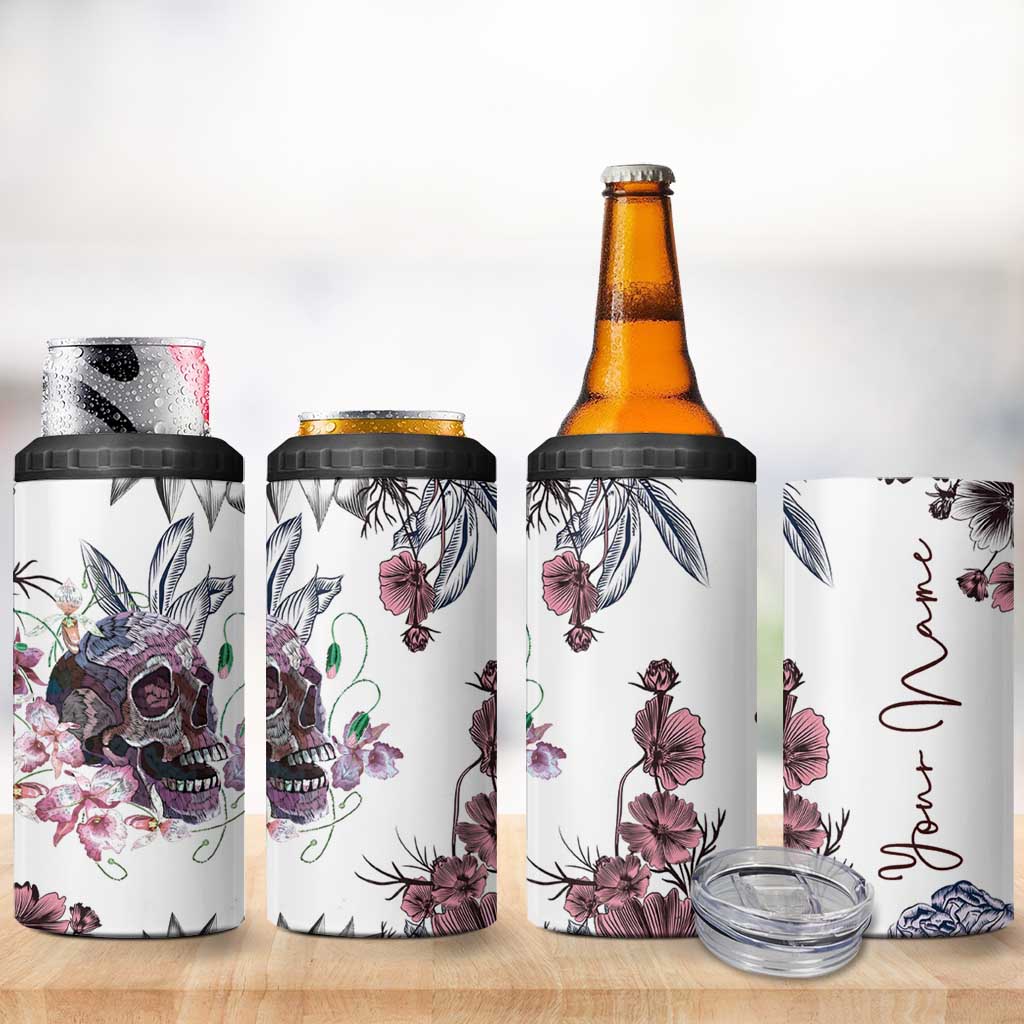 Personalized Floral Skull 4 in 1 Can Cooler Tumbler Custom Name Botanical Gothic Aesthetic Vibe - Wonder Print Shop