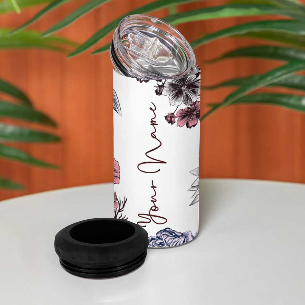 Personalized Floral Skull 4 in 1 Can Cooler Tumbler Custom Name Botanical Gothic Aesthetic Vibe - Wonder Print Shop