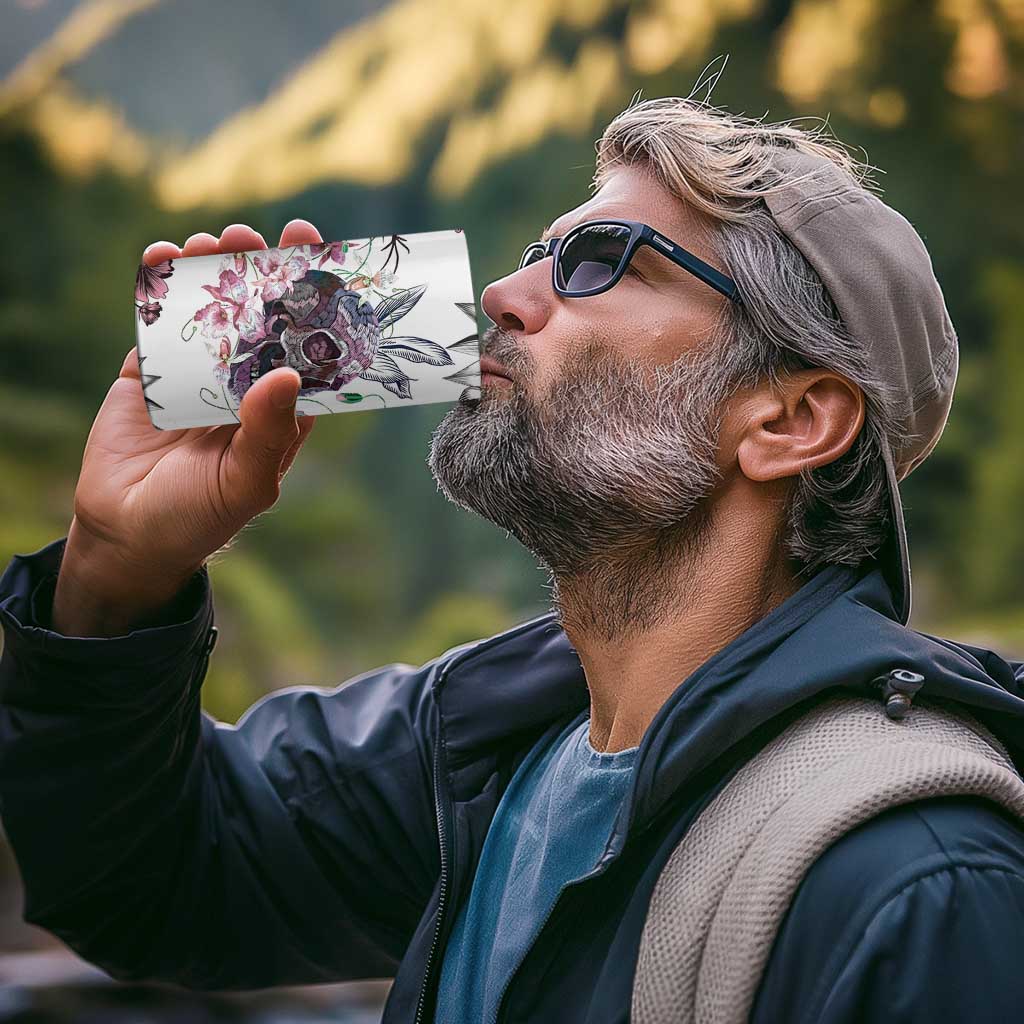 Personalized Floral Skull 4 in 1 Can Cooler Tumbler Custom Name Botanical Gothic Aesthetic Vibe - Wonder Print Shop