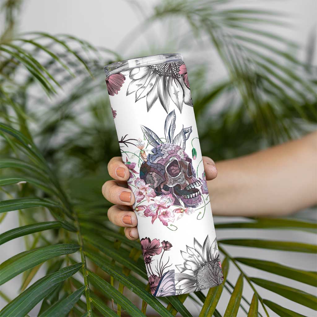 Personalized Floral Skull Skinny Tumbler Custom Name Botanical Gothic Aesthetic Vibe - Wonder Print Shop