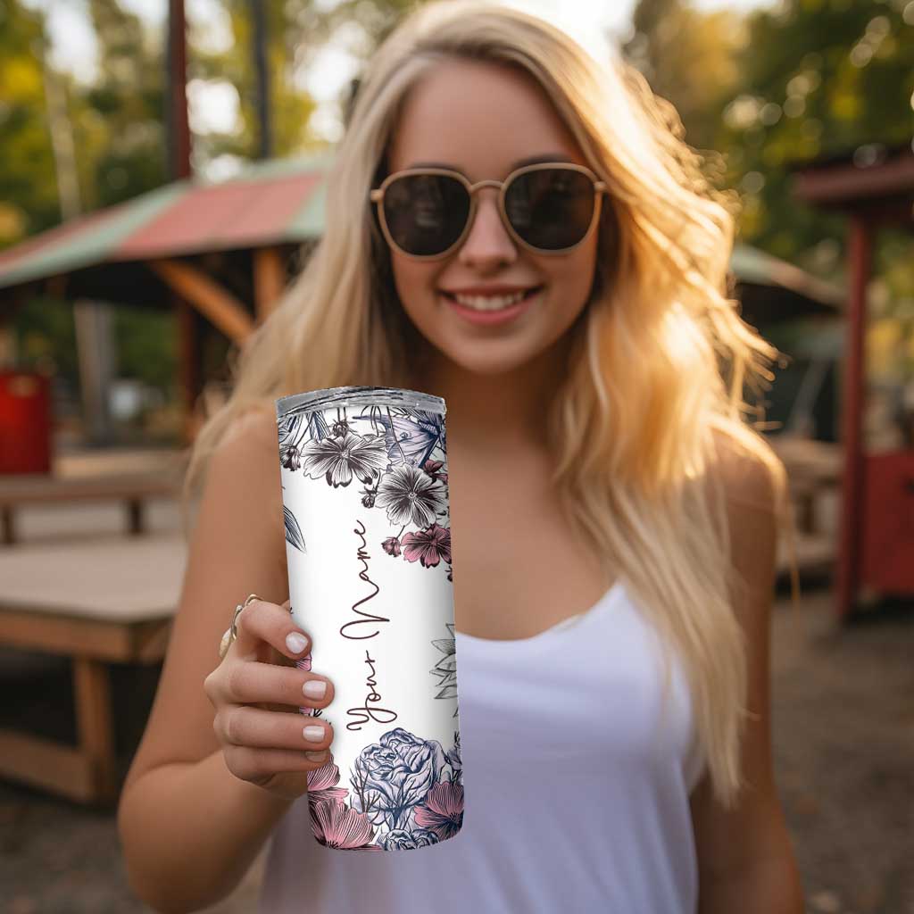 Personalized Floral Skull Skinny Tumbler Custom Name Botanical Gothic Aesthetic Vibe - Wonder Print Shop