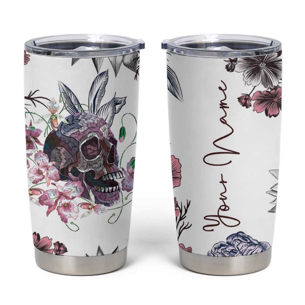 Personalized Floral Skull Tumbler Cup Custom Name Botanical Gothic Aesthetic Vibe - Wonder Print Shop