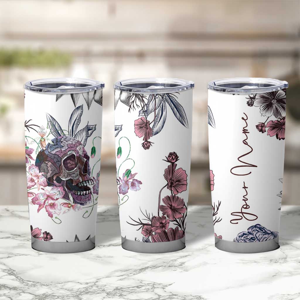 Personalized Floral Skull Tumbler Cup Custom Name Botanical Gothic Aesthetic Vibe - Wonder Print Shop
