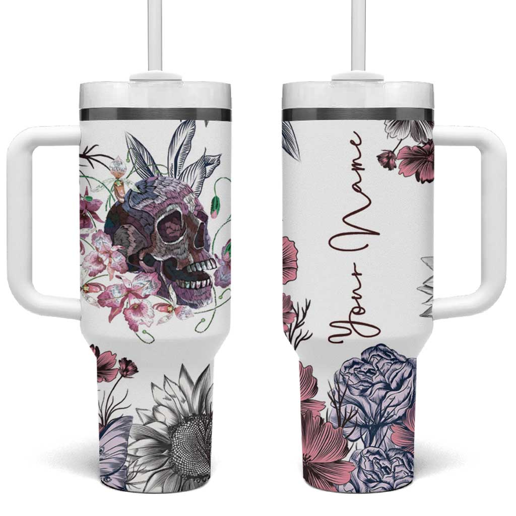 Personalized Floral Skull Tumbler With Handle Custom Name Botanical Gothic Aesthetic Vibe - Wonder Print Shop