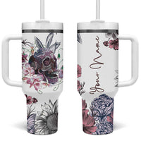 Personalized Floral Skull Tumbler With Handle Custom Name Botanical Gothic Aesthetic Vibe - Wonder Print Shop