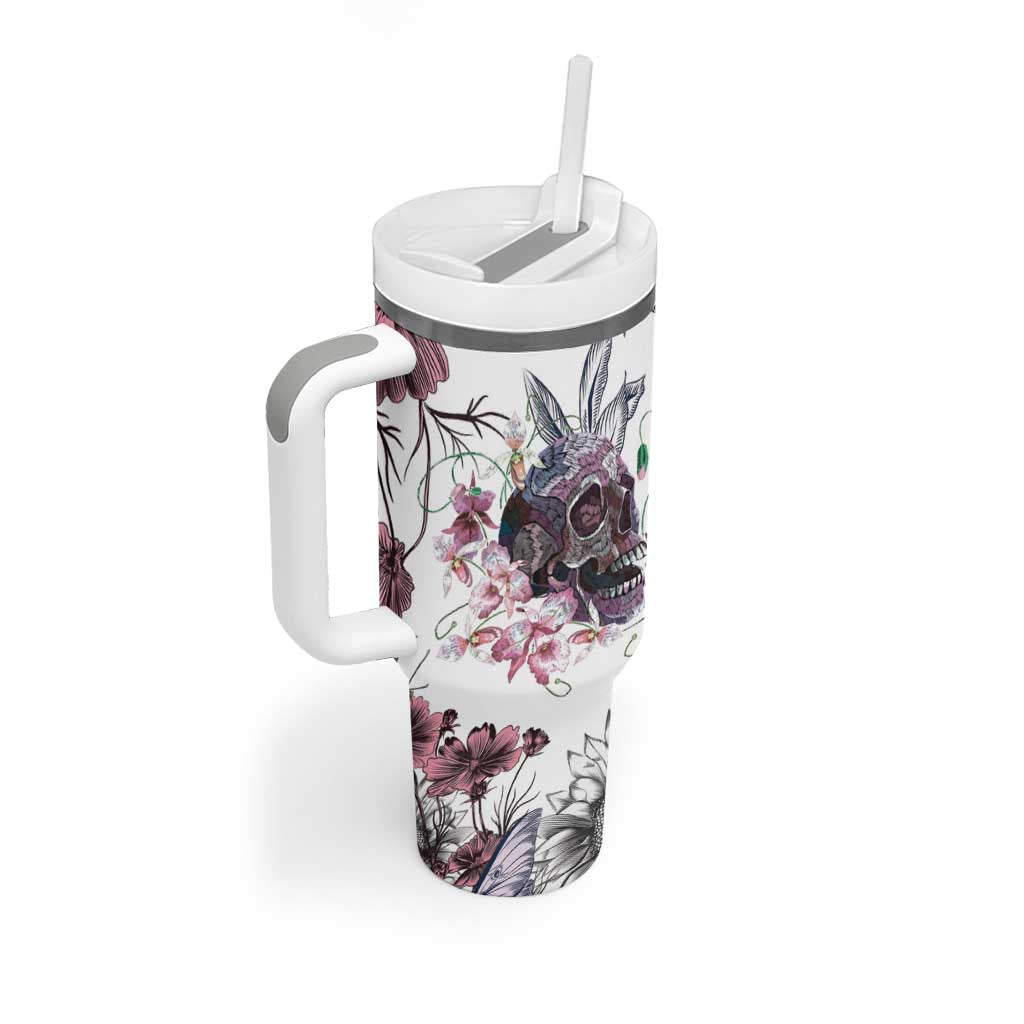 Personalized Floral Skull Tumbler With Handle Custom Name Botanical Gothic Aesthetic Vibe - Wonder Print Shop