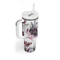 Personalized Floral Skull Tumbler With Handle Custom Name Botanical Gothic Aesthetic Vibe - Wonder Print Shop