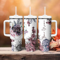Personalized Floral Skull Tumbler With Handle Custom Name Botanical Gothic Aesthetic Vibe - Wonder Print Shop
