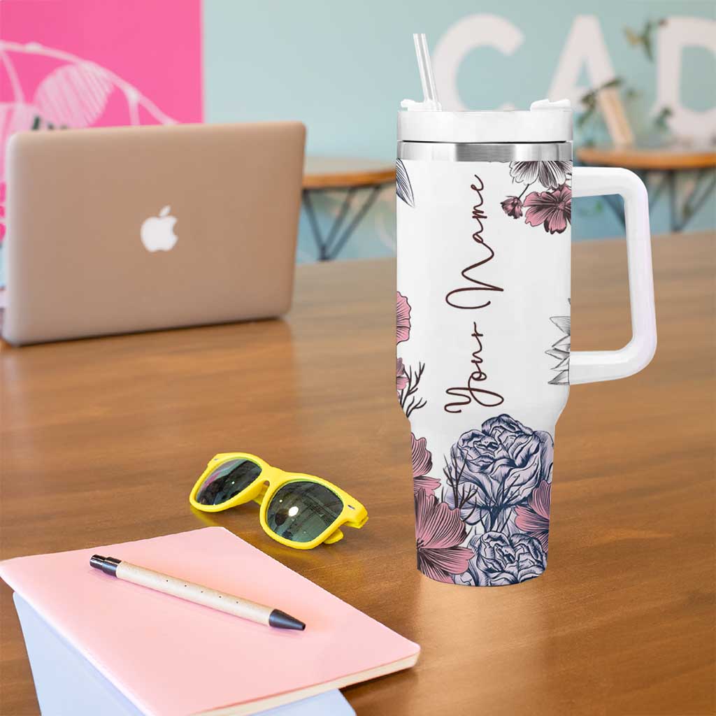 Personalized Floral Skull Tumbler With Handle Custom Name Botanical Gothic Aesthetic Vibe - Wonder Print Shop