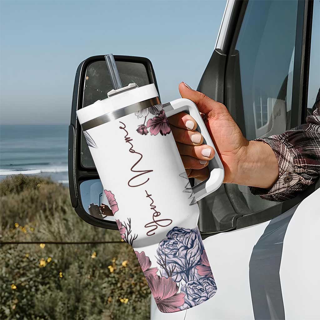 Personalized Floral Skull Tumbler With Handle Custom Name Botanical Gothic Aesthetic Vibe - Wonder Print Shop