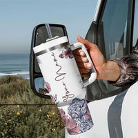 Personalized Floral Skull Tumbler With Handle Custom Name Botanical Gothic Aesthetic Vibe - Wonder Print Shop
