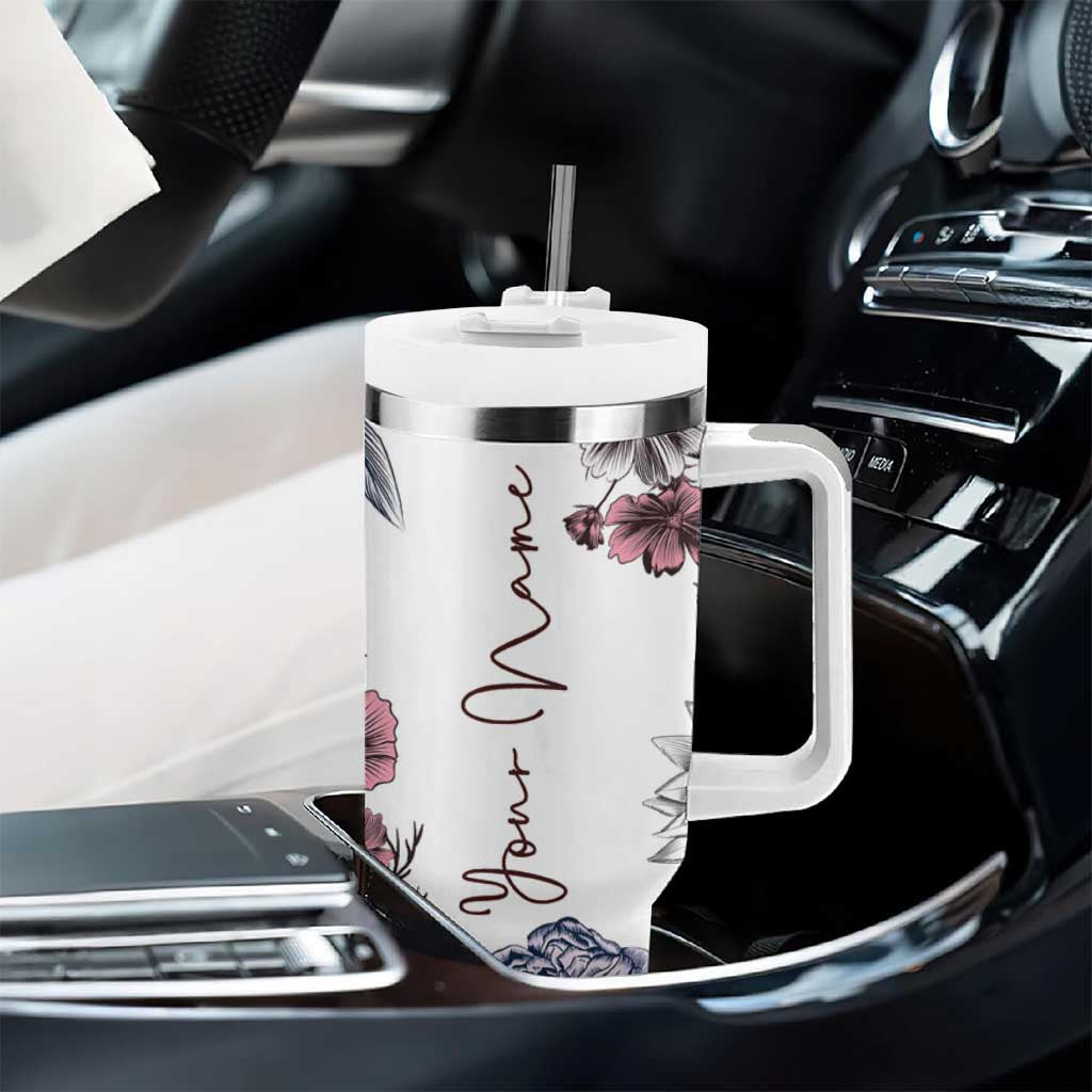 Personalized Floral Skull Tumbler With Handle Custom Name Botanical Gothic Aesthetic Vibe - Wonder Print Shop