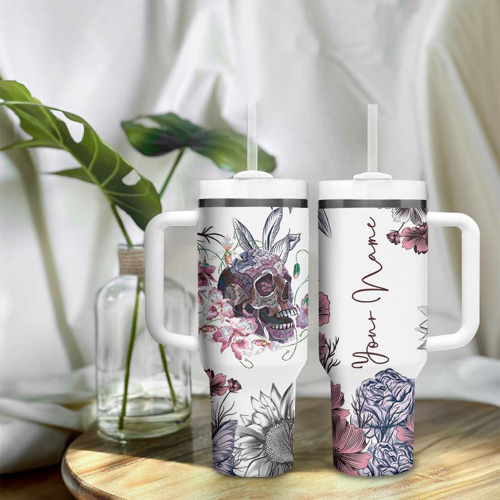 Personalized Floral Skull Tumbler With Handle Custom Name Botanical Gothic Aesthetic Vibe - Wonder Print Shop