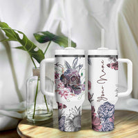 Personalized Floral Skull Tumbler With Handle Custom Name Botanical Gothic Aesthetic Vibe - Wonder Print Shop