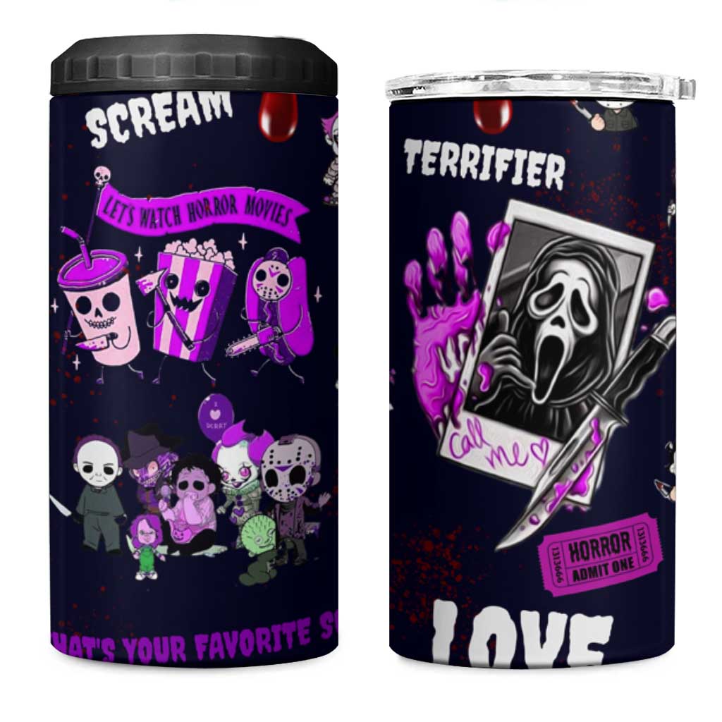Funny Halloween Horror 4 in 1 Can Cooler Tumbler Iced Coffee What's Your Favorite Scary Movie - Wonder Print Shop