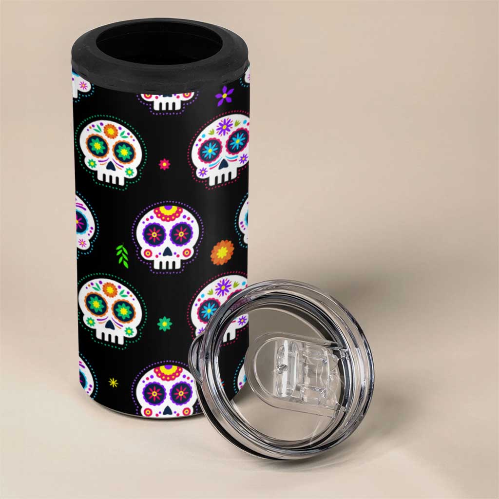 Personalized Sugar Skull 4 in 1 Can Cooler Tumbler Custom Name Da De Los Muertos Day Of The Dead Halloween Gift - Wonder Print Shop