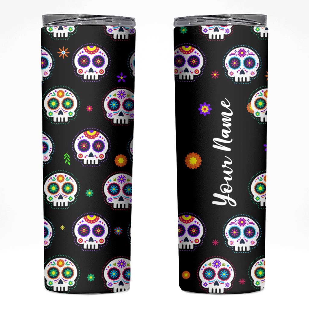 Personalized Sugar Skull Skinny Tumbler Custom Name Da De Los Muertos Day Of The Dead Halloween Gift - Wonder Print Shop