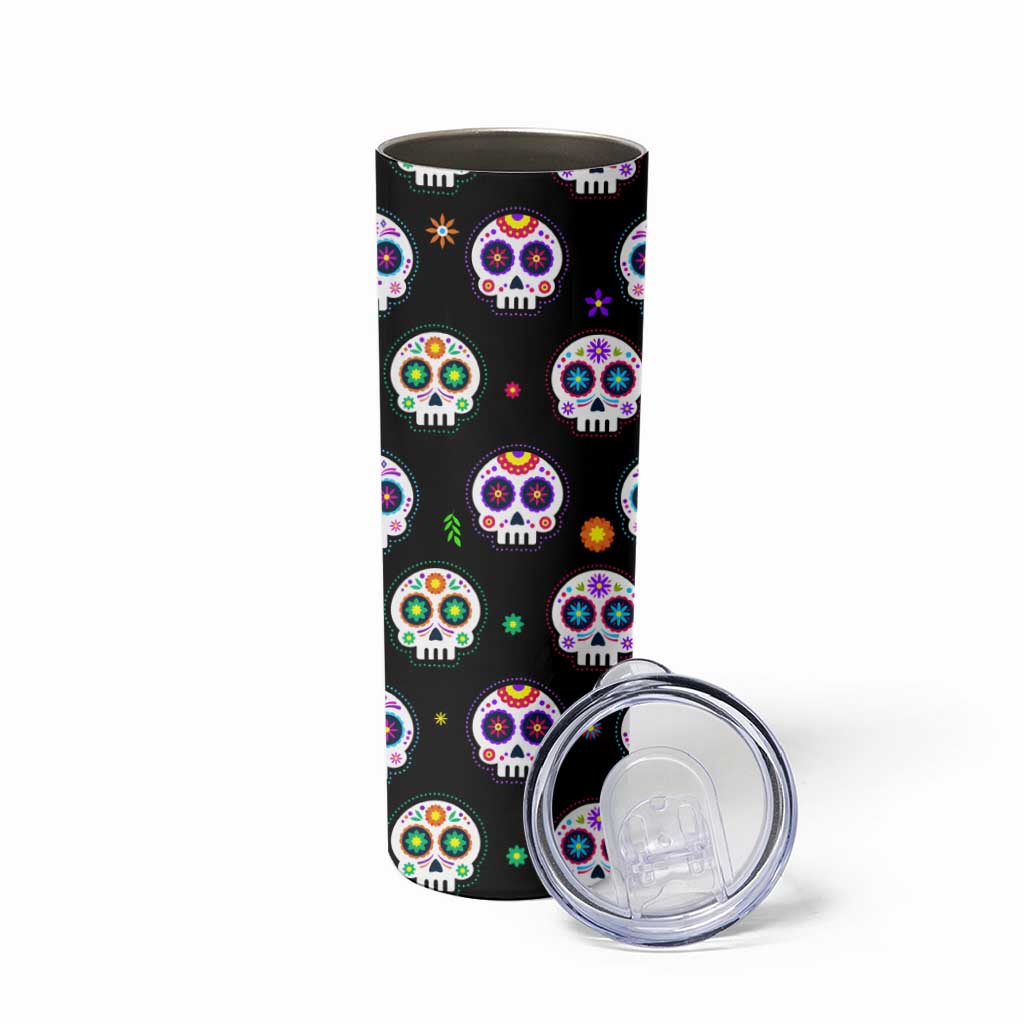 Personalized Sugar Skull Skinny Tumbler Custom Name Da De Los Muertos Day Of The Dead Halloween Gift - Wonder Print Shop