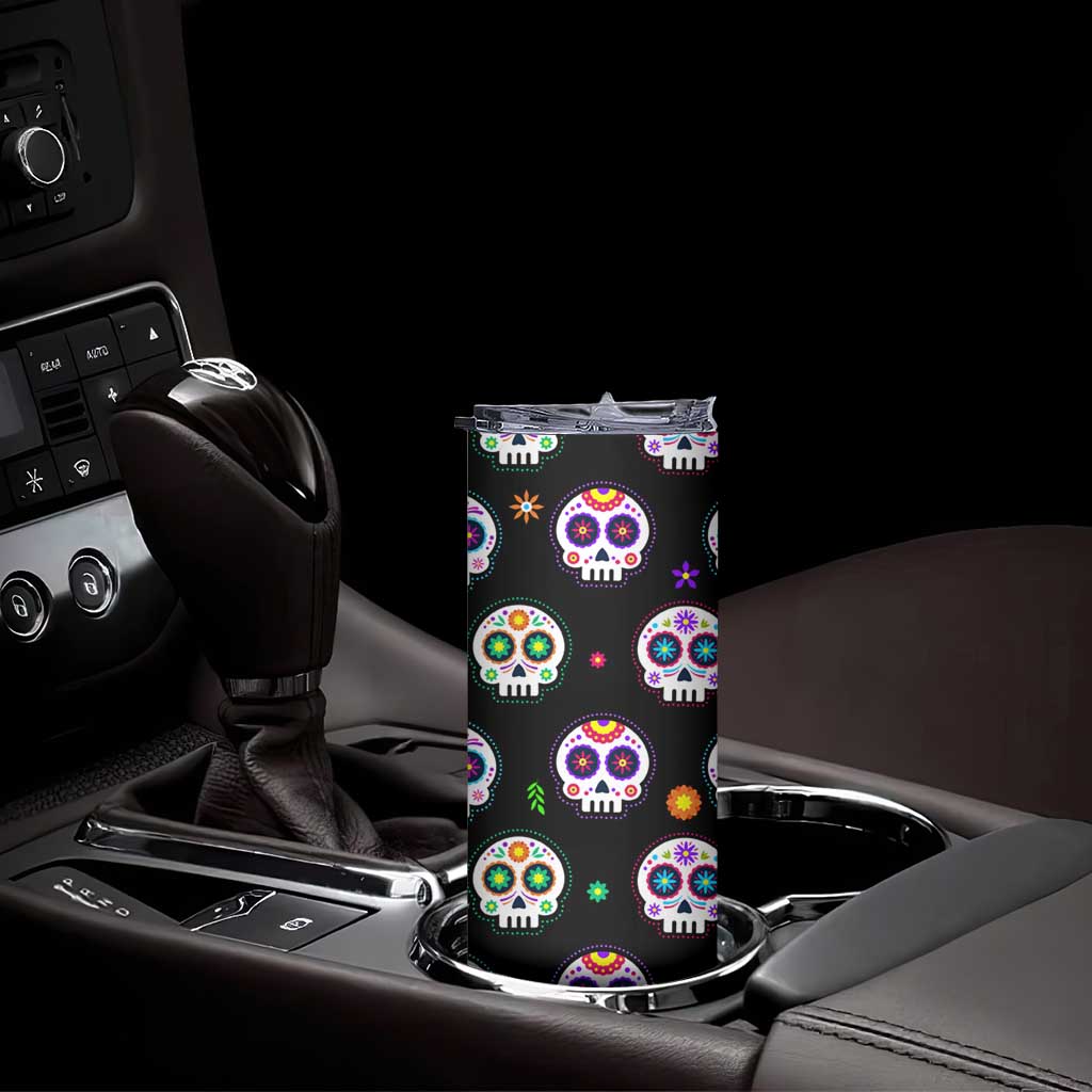 Personalized Sugar Skull Skinny Tumbler Custom Name Da De Los Muertos Day Of The Dead Halloween Gift - Wonder Print Shop