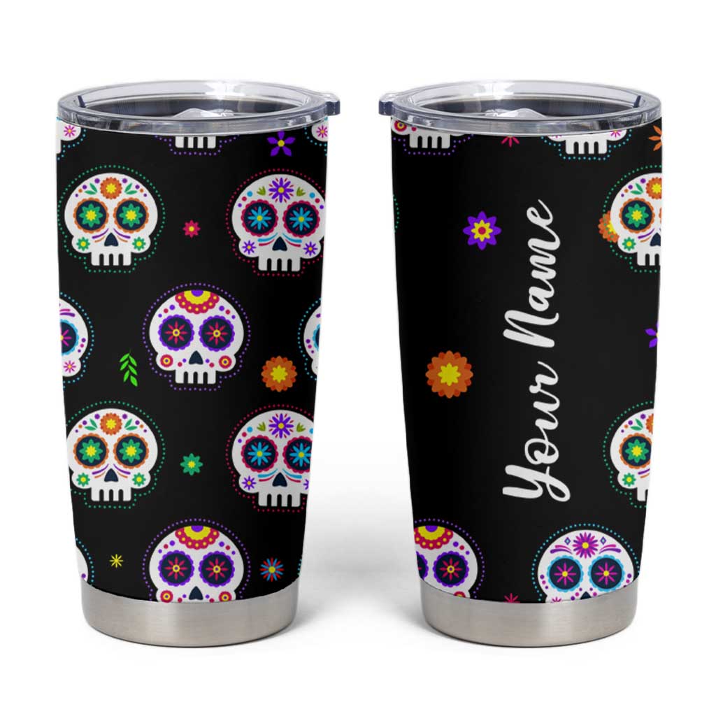 Personalized Sugar Skull Tumbler Cup Custom Name Da De Los Muertos Day Of The Dead Halloween Gift - Wonder Print Shop