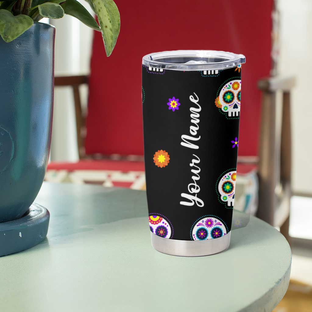 Personalized Sugar Skull Tumbler Cup Custom Name Da De Los Muertos Day Of The Dead Halloween Gift - Wonder Print Shop